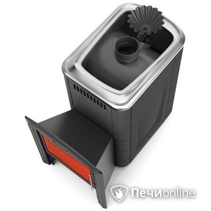 Дровяная банная печь TMF Ангара 2012 Carbon Витра с закрытой каменкой антрацит в Чусовом
