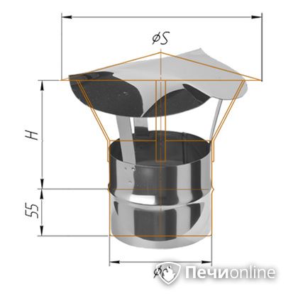 Дымоход Феррум Зонт нержавеющий 0.5 d-150 по воде в Чусовом